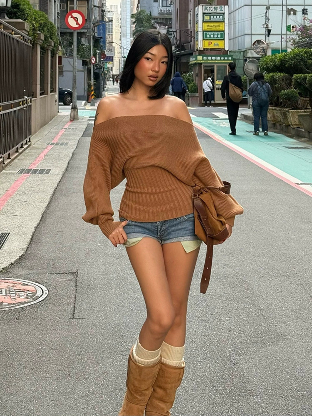 ZARA Fall American Off Shoulder Sexy Loose Fit Waist Cinched Knit Top